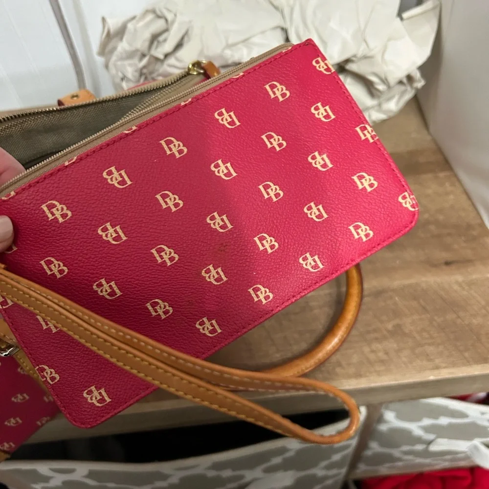 Dooney & Bourke Bright Pink Logo Tote with Tan Leather Trim - Picture 8 of 9